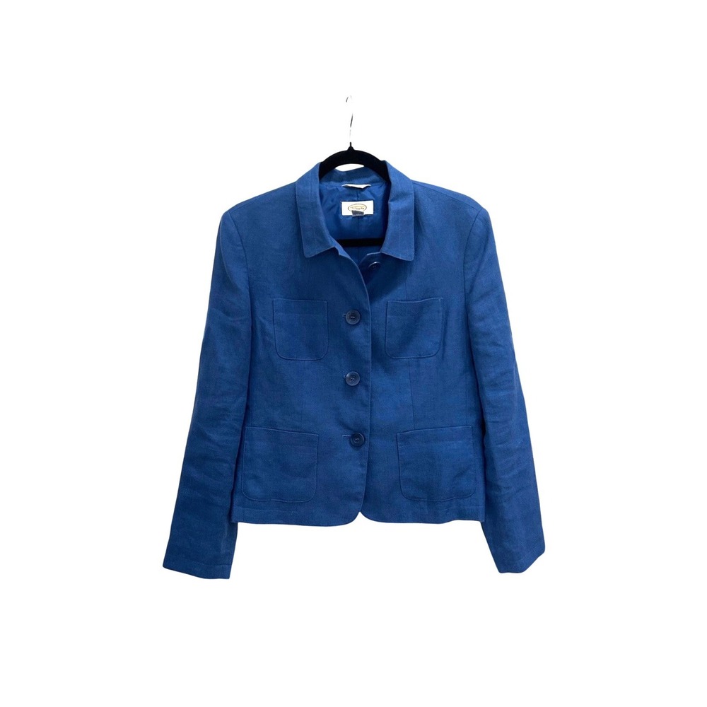 Talbots Womens Blue 100% Irish Linen 4-Pocket Button Front Blazer Jacket Size 8